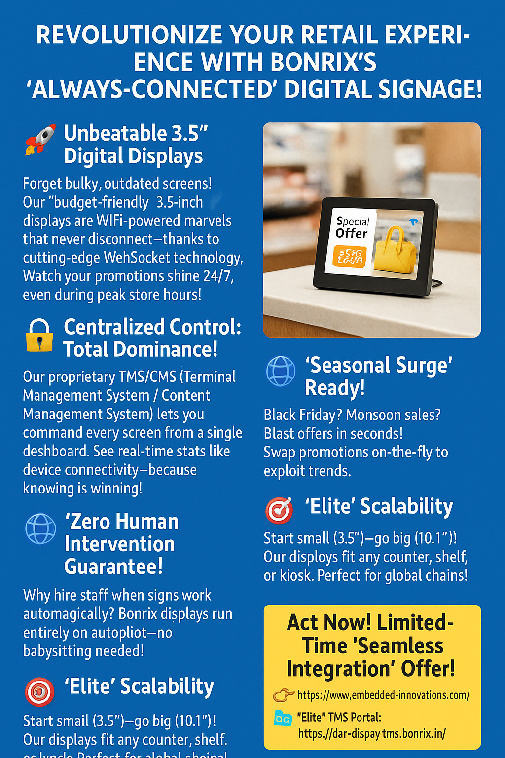 Bonrix Digital Signage for Retail and Billing Counters with TMS/CMS, Real-Time Content Management