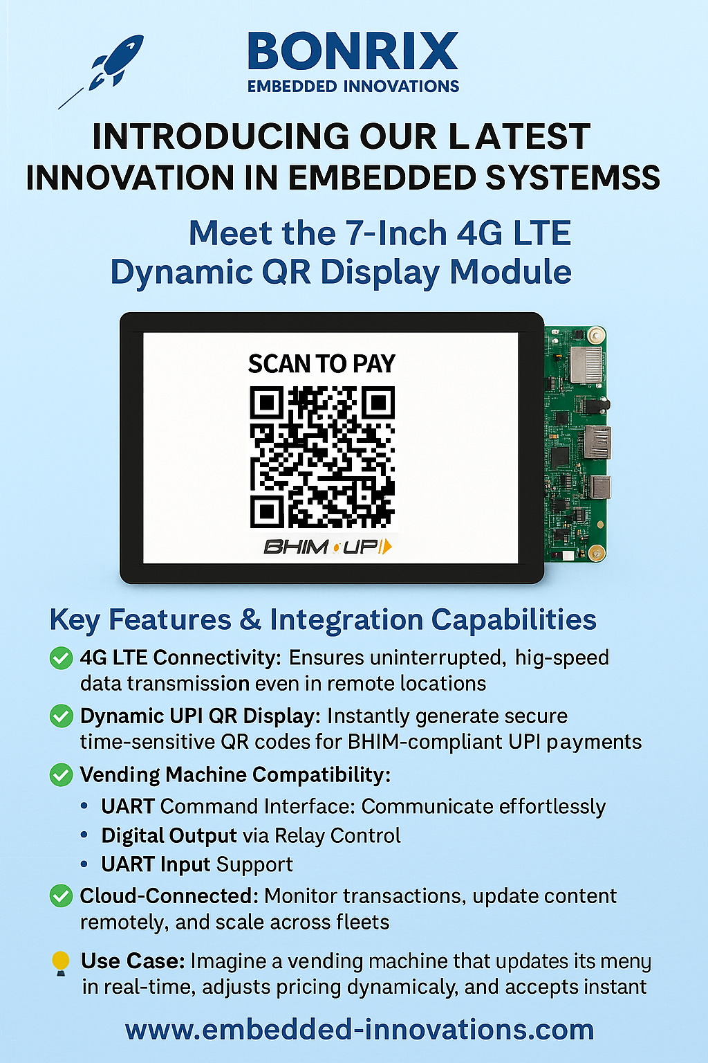 Bonrix’s 7-Inch 4G LTE Dynamic QR Display Module