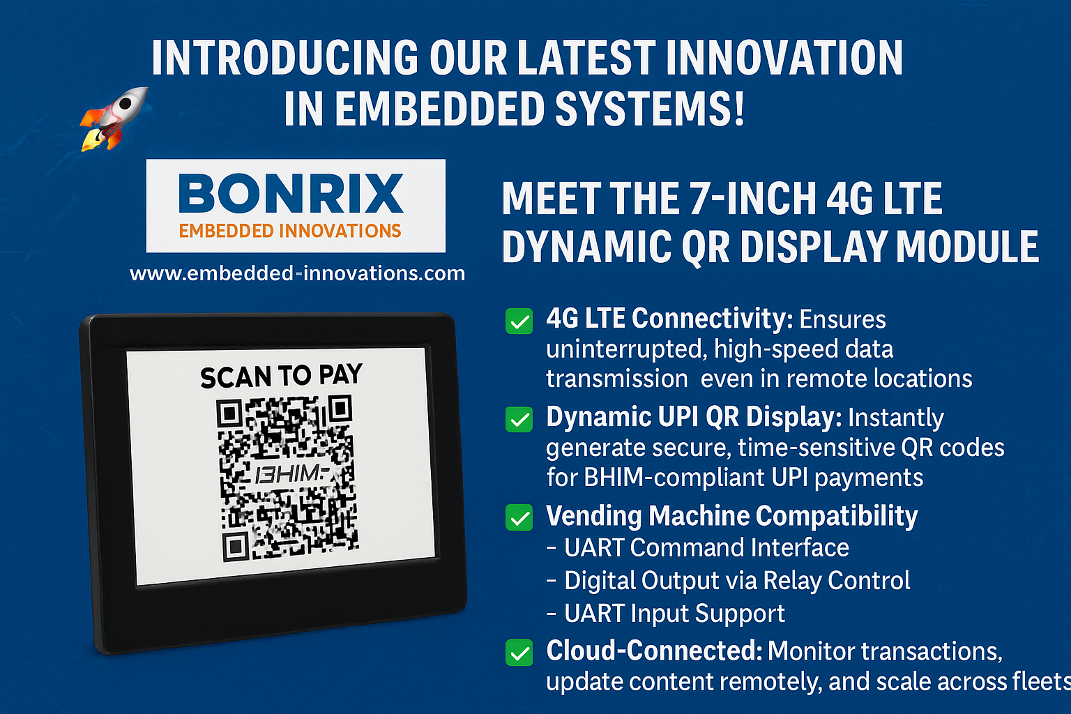 Bonrix’s 7-Inch 4G LTE Dynamic QR Display Module