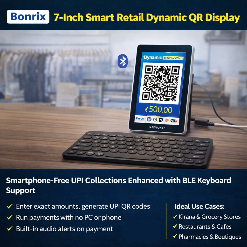 Bonrix 7-Inch Smart Retail Dynamic QR Display – Now Enhanced with BLE Keyboard