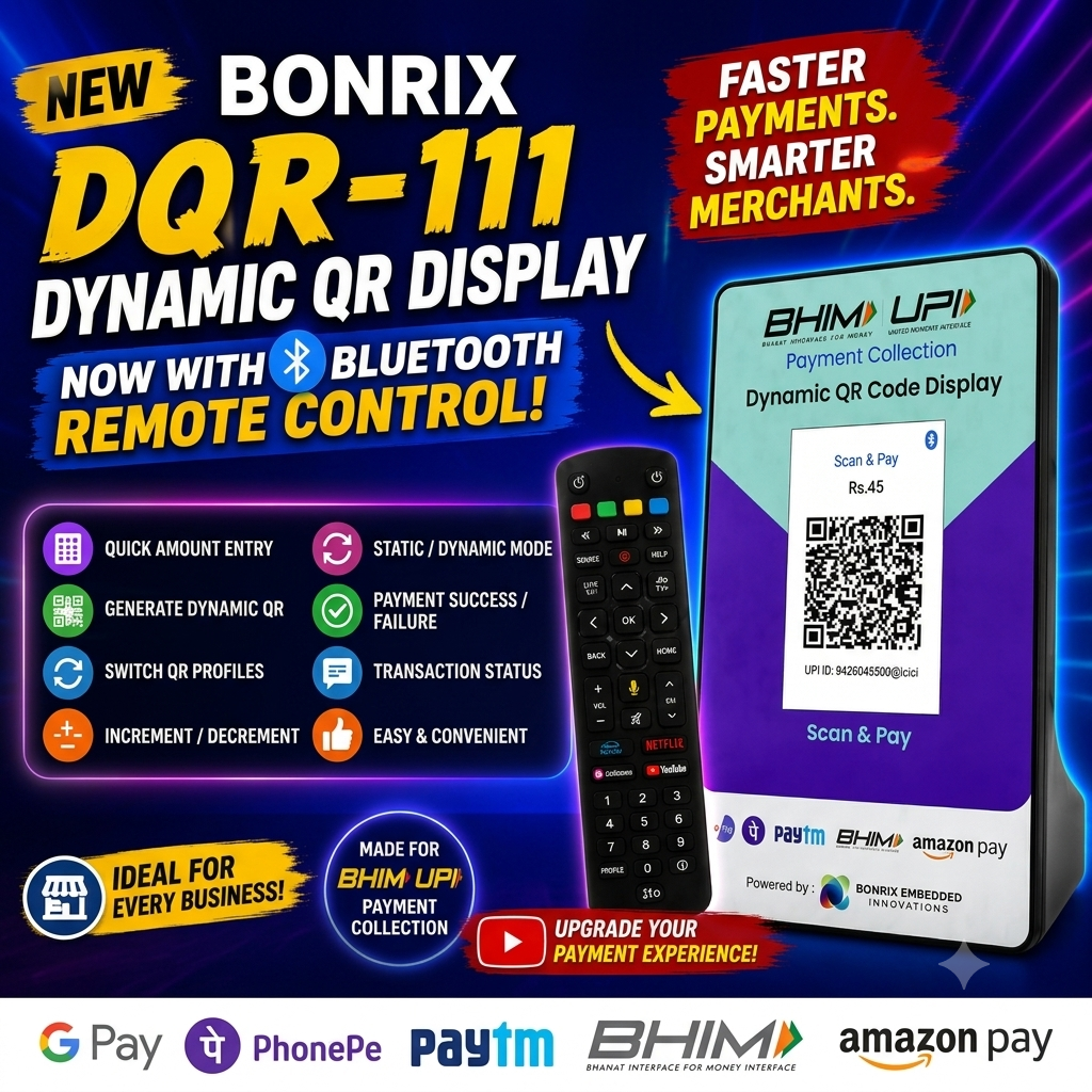 Bonrix DQR-111 Now Supports Bluetooth Remote Control for Faster BHIM UPI QR Payments