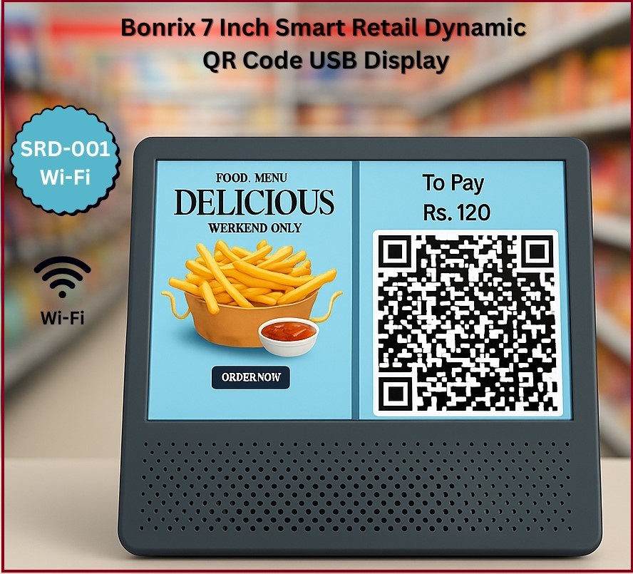 Bonrix QR code payment display in grocery store aisle