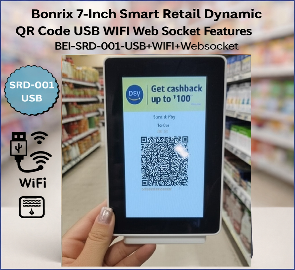 Bonrix 7-Inch Smart Retail Dynamic QR Code USB WIFI Web Socket Features Portrait Display