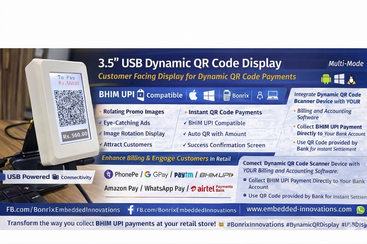 3.5 inch Bluetooth cum USB Dynamic QR Display